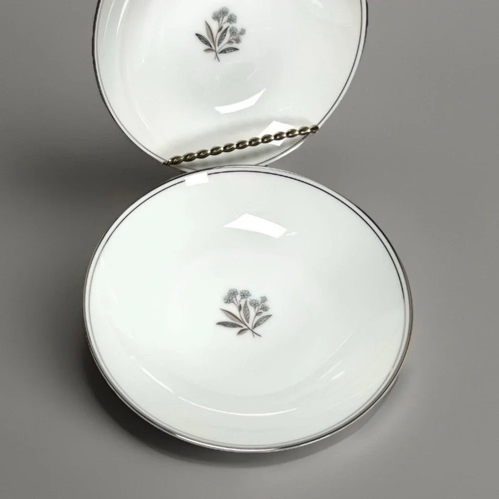 Noritake Bessie 5788 Soup Salad Bowls White Blue Floral Platinum Japan Set/4 #3
